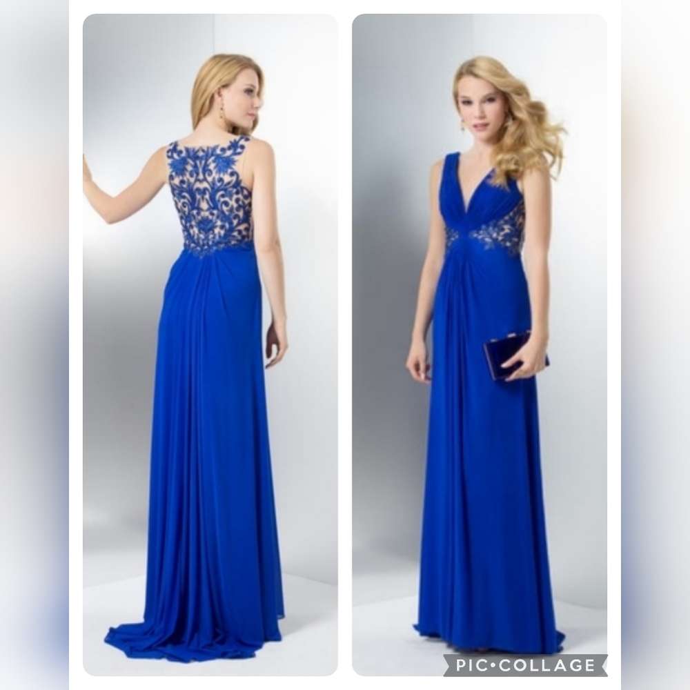 Formal Embroidered Long Evening Gown w/ Rhinestones Royal Blue Size 4
